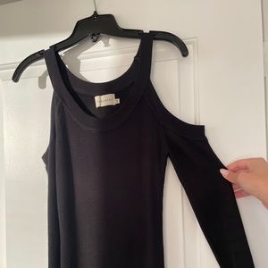 Black open shoulder midi dress